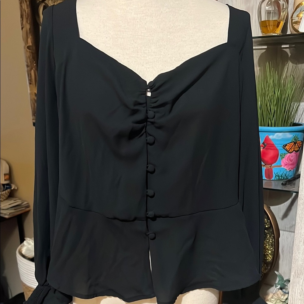 Modcloth Black Ruched Long Sleeve Blouse